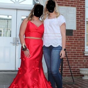 Sherri Hill Two-Piece Red Flower Prom Dress